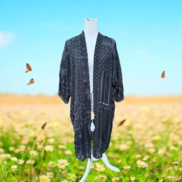 Johnny Was Jackets & Blazers - Johnny Was Black Patterned oversized Kimono
